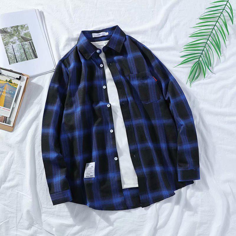 Men's Japanese Plaid Shirt - Harajuku Style, Loose Fit, Long Sleeve, Trendy Student Jacket