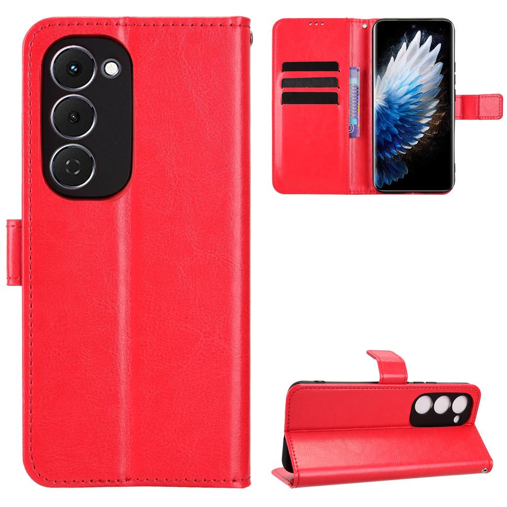 For TECNO Spark 40 Pro+ 4G PU Leather Case with Strap Crazy Horse Texture Phone Wallet Cover