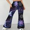 Damen Casual High Waist Schlaghosen, Streetwear Schlaghosen mit Blumendruck