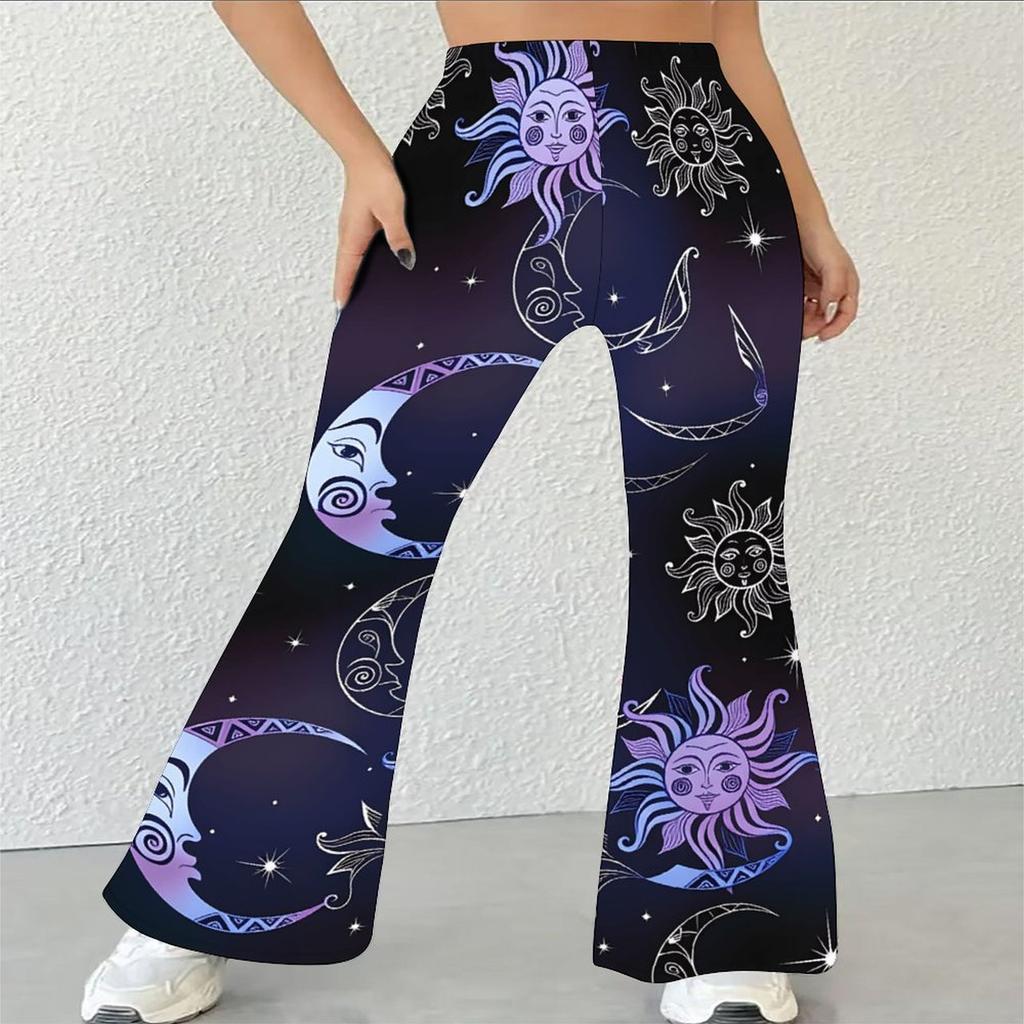 Damen Casual High Waist Schlaghosen, Streetwear Schlaghosen mit Blumendruck