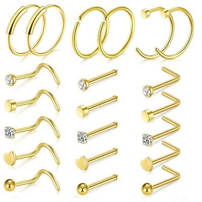 Ensemble de 21 pièces de bijoux pour piercings de nez et de lèvres en acier inoxydable