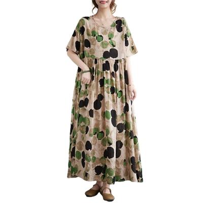 Summer Resort Mori Girl Long Plus Loose Bohemian Floral Perfect for Popular Free Floral Print [kisetsumate] Women's Dress, Cotton-Linen, Style, Dress,