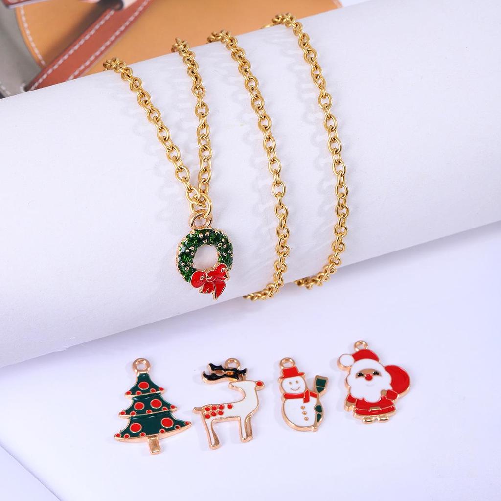European & American Christmas Drip Oil Pendant Necklace for Women - Clavicle Chain Jewelry with Multiple Accessories