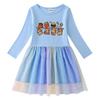 Korean Style Children's Princess Dress with Stars, Rainbow Sequins, Mesh Pleats, Short/Long Sleeves for Spring, Summer, Autumn