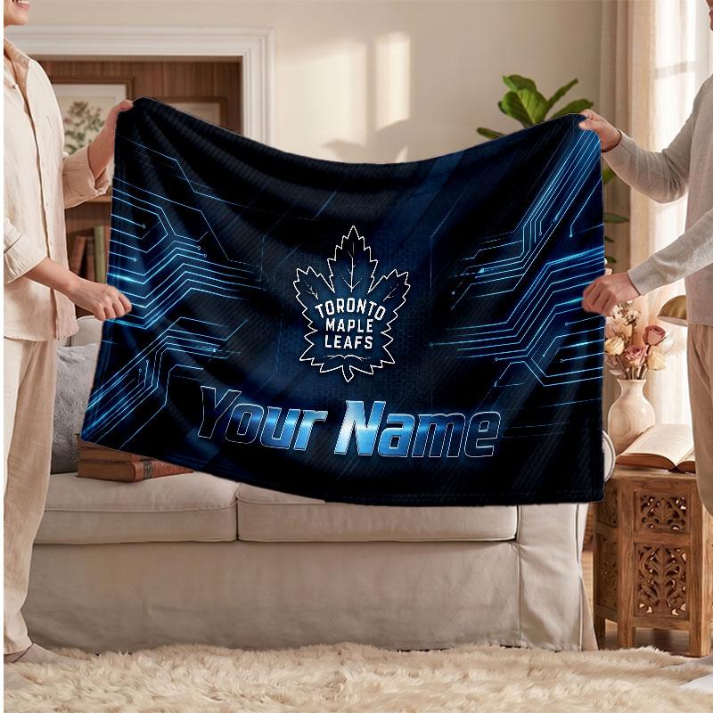 Toronto Maple Leafs Flannel Blanket, Custom Name Text Personalized Soft Throw Blanket Home Decor Gift