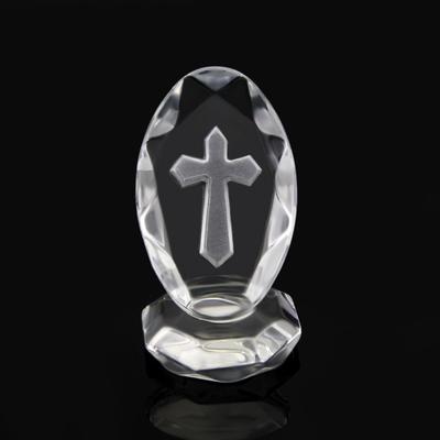 Tischfigur Traditionelle Kreuzfigur Skulptur Kristallkreuz Stehend Bunt Traditionelles Kreuz auf Sockel Glas Gedenkstein Christliche Dekoration