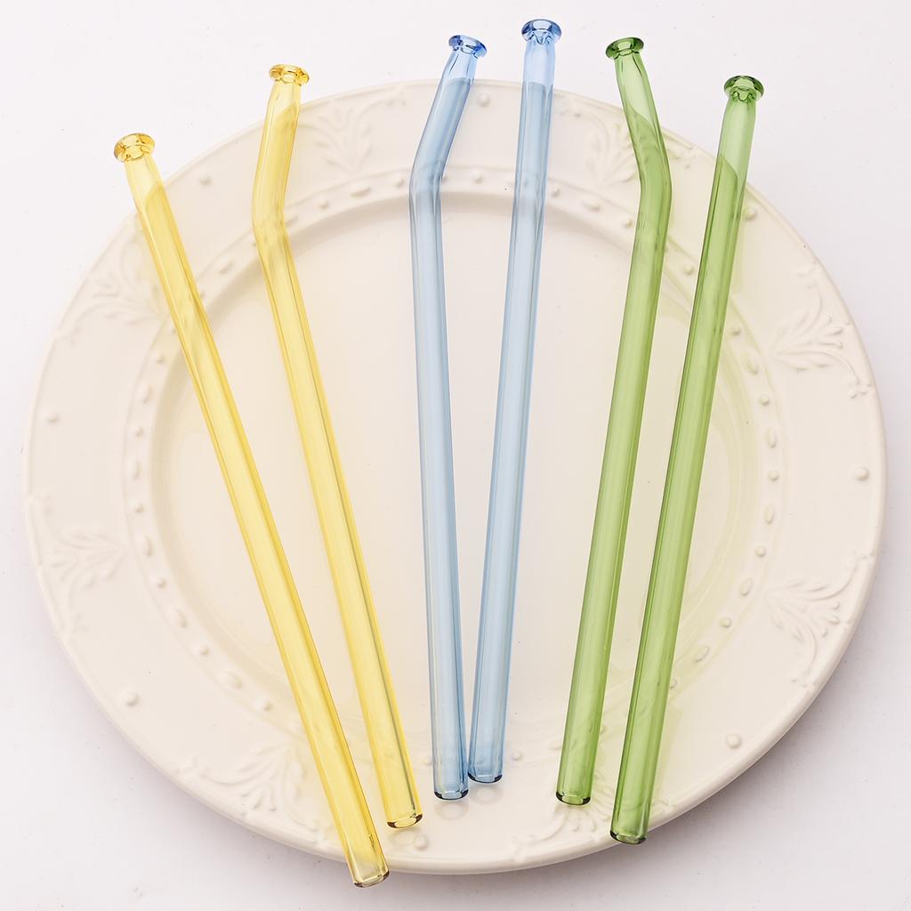 5pcs High Borosilicate Glass Straw Sets Reusable Bent Glass Straw Milk Tea Juice Cocktail Straw with Brush Party Bar Accessories