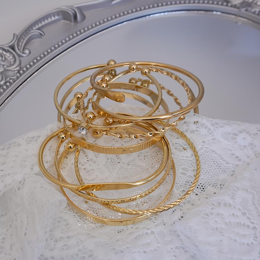 8Pcs Set Vintage Gold Open Bangle Bracelets Twisted Textured Geometric Cuff Jewelry for Women
