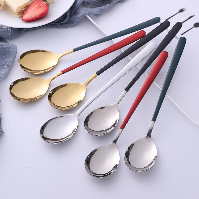 Korean Style Stainless Steel Long Handle Spoon – for Soup, Coffee, Dessert, Ice Cream, Gift Tableware