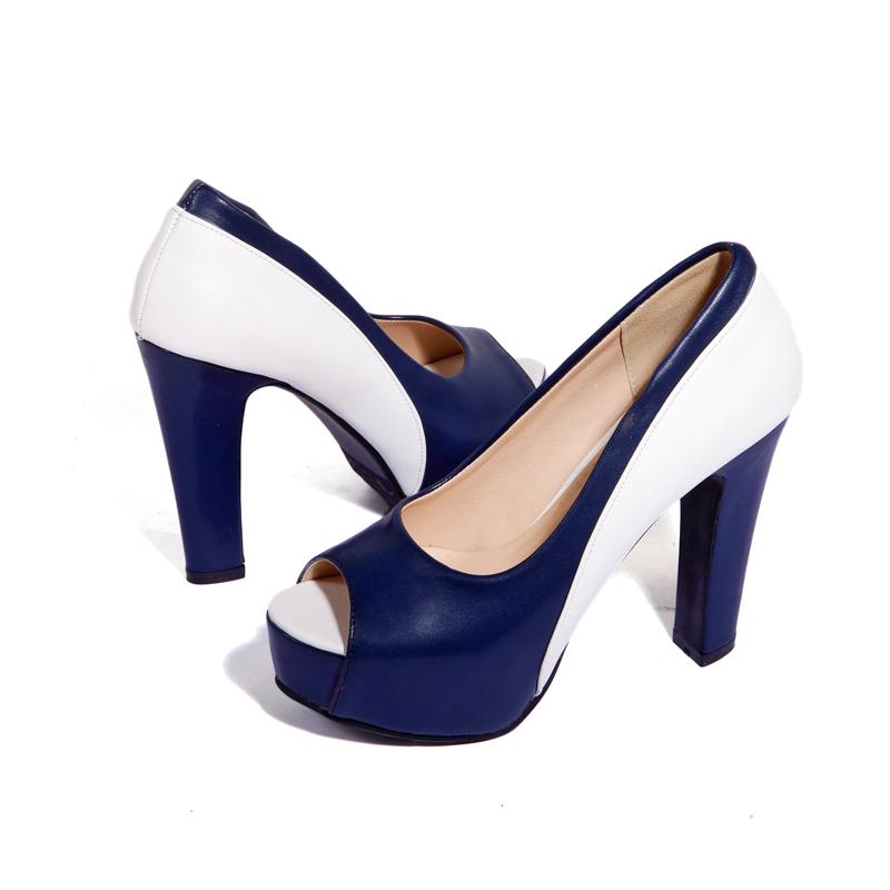 

Жіночі босоніжки на високих підборах, сексуальний європейський та американський стиль, весна-літо, нова водонепроникна платформа, товсті підбори, великий розмір, туфлі з відкритим носком 45 синій