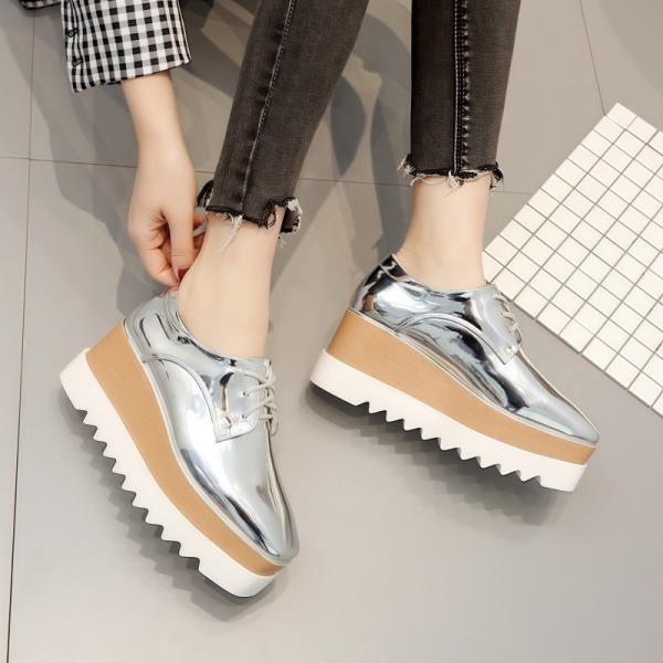 Fashion Women's Wedge Shoes Sneakers Platform Thick Sole High PU Rubber Women's Sneakers With Platform Wedge Shoes Thick Sole Rubber Hig