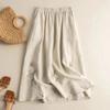 Sommer Damen Retro Bestickter Baumwoll-Leinenrock Einfarbig Slim Fit Midilänge Damen Halbrock