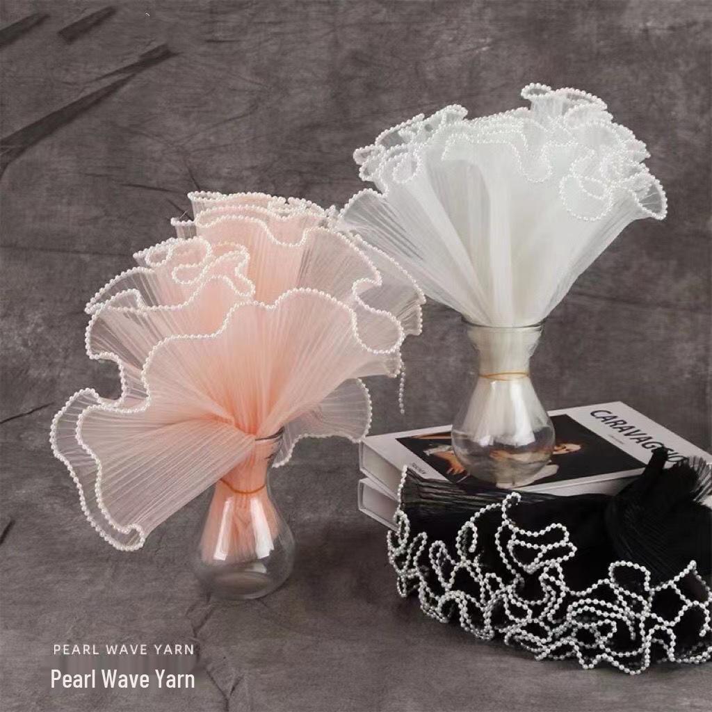 15cm Valentine's Day Pearl Wave Gauze Flower Bouquet Material - Fresh Flower Packaging with Pleated Mesh Gauze