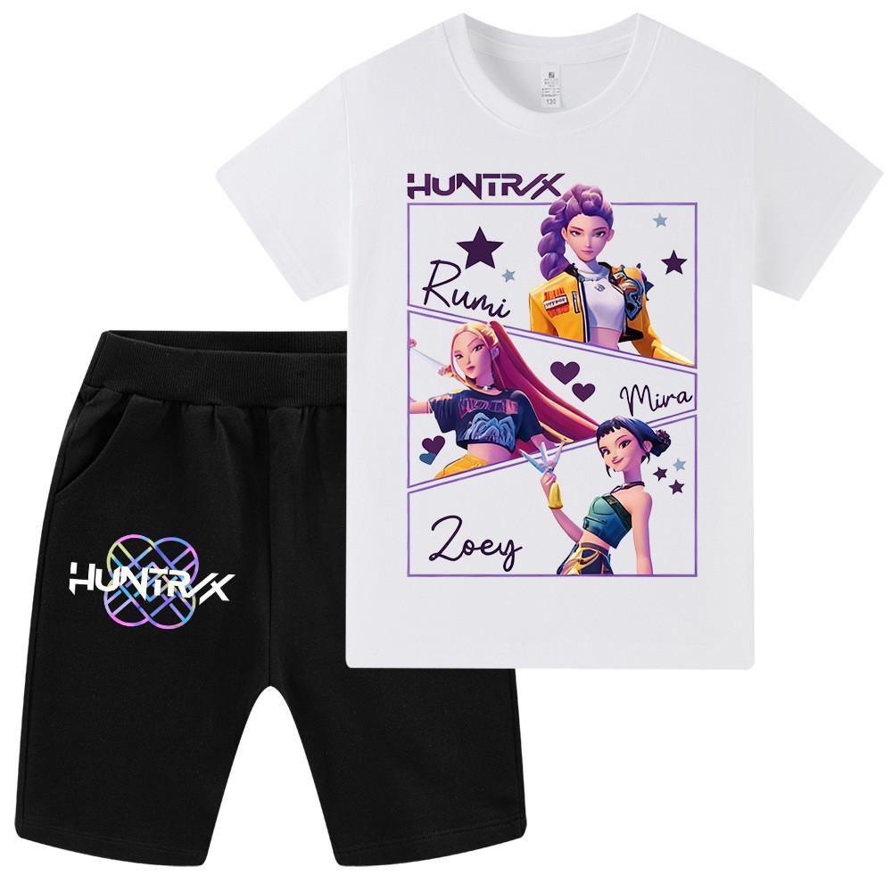 WA1241 Kids Boys Girls Kpop Rumi Zoey Mira Print Short Sleeves T-shirt Shorts Pants Sets