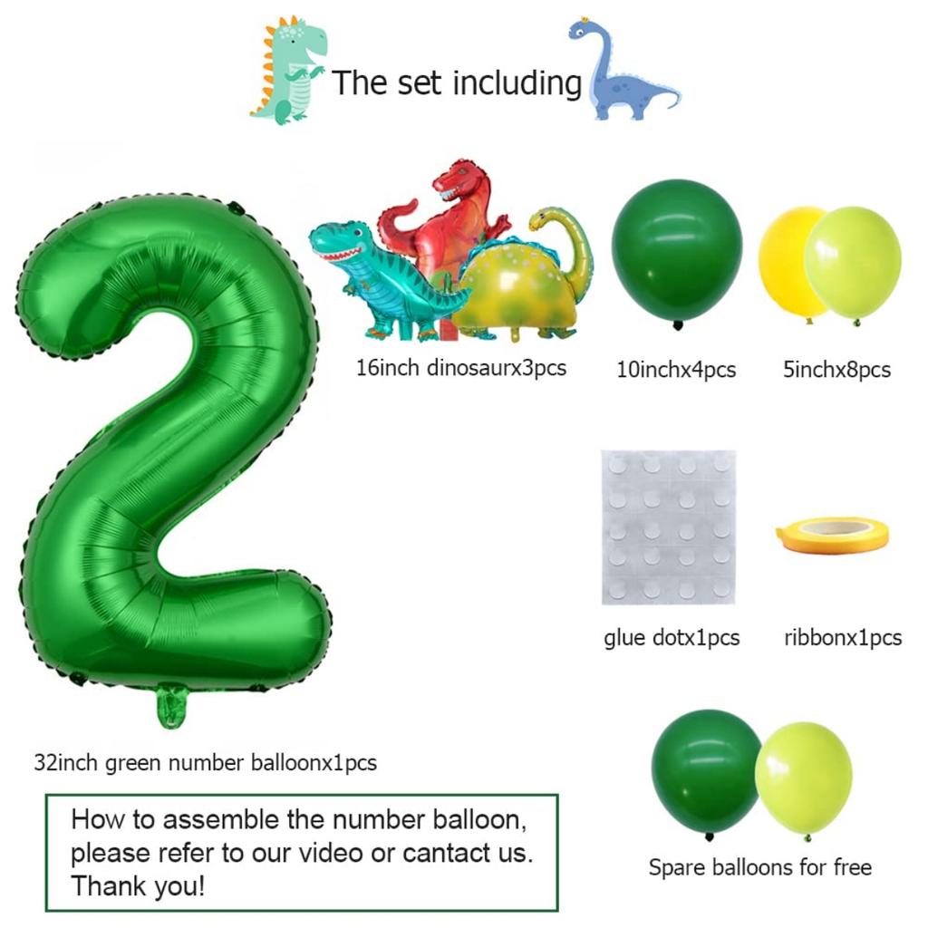 18Pcs Dinosaur Birthday Balloons Set Number Balloon Dino Theme Birthday Decorations for Boy Dinosaur Party Balls