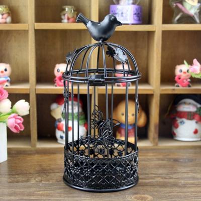 Candle Holder Hollow Bird Cage Iron Butterflies Multipurpose Candle Stand for Living Room