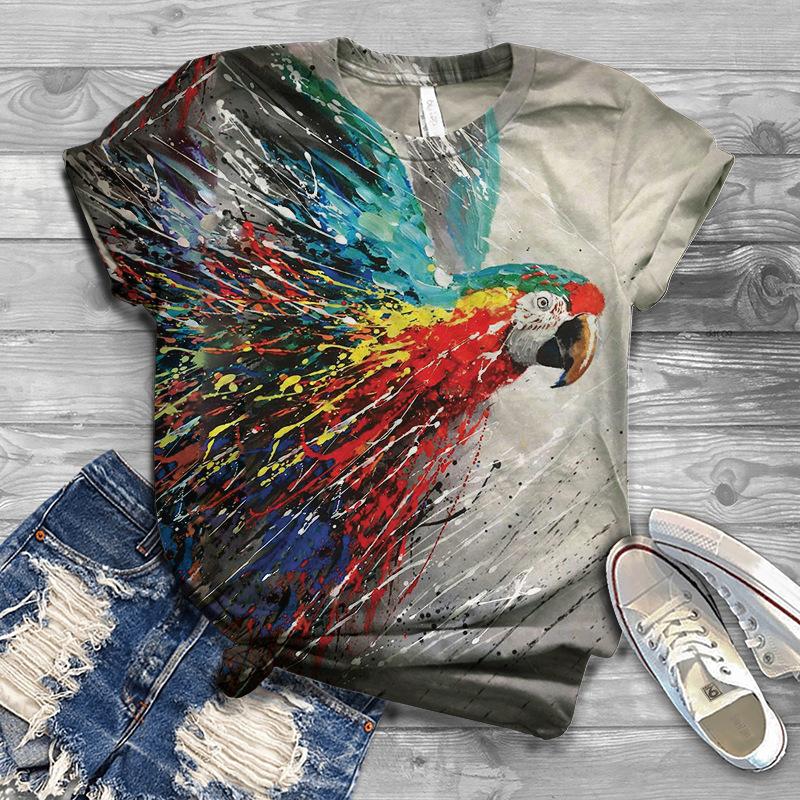 Summer New Bird 3D Printed Women's Top Loose Short Sleeve Loose Casual T-shirt