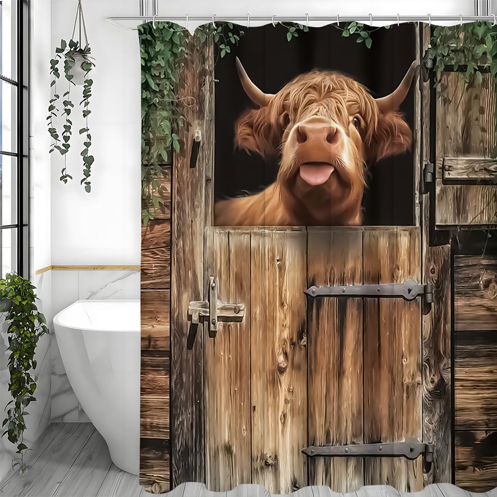 Rustic Farmhouse Calf Shower Curtain, Bathroom Decorative Shower Curtain, Waterproof Shower Curtain with Hooks