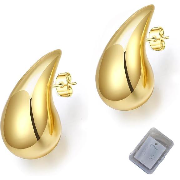 Очень большие серьги-капли, массивные серьги-кольца золотого цвета для женщин, легкие гипоаллергенные серьги-капли, покрытые 24-каратным золотом, большие Normal Gold