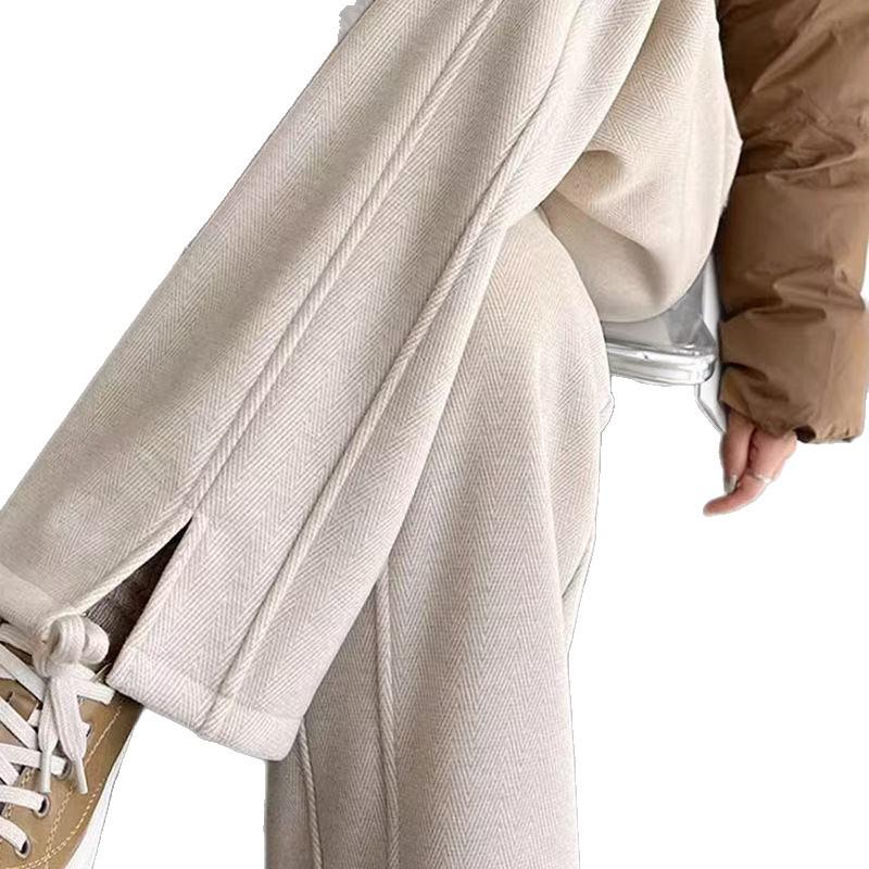 Plus Size Women's Fleece-Lined Wool Blend Split Wide-Leg Pants