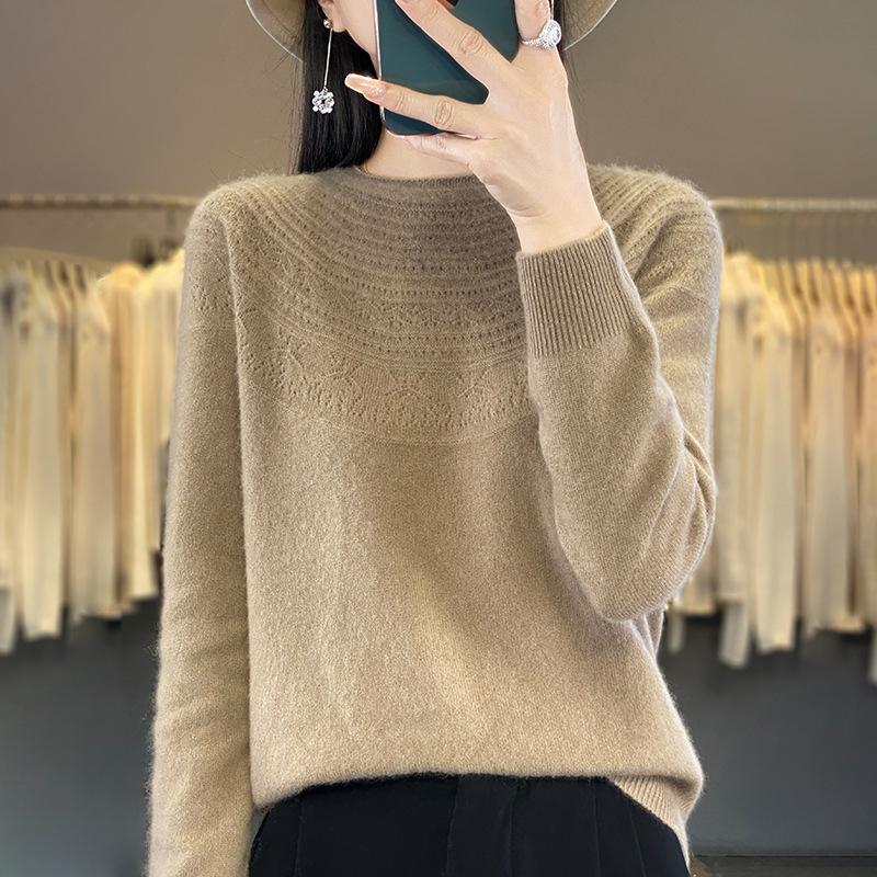 Cămașă cu fund rulat cu gât rotund, pulover interior largi din tricot pentru femei de toamnă și iarnă