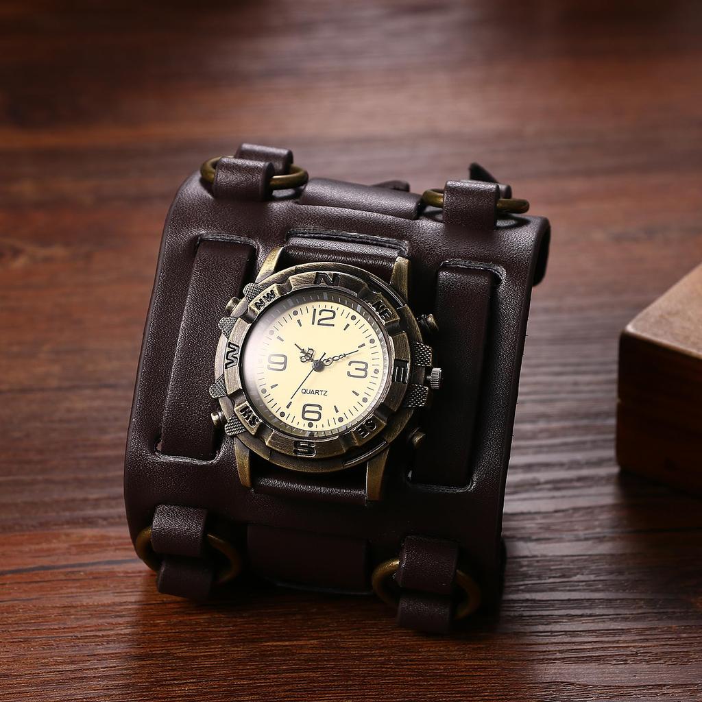 Men's Watch Antique Leather Bracelet Rock Punk Leather Strap Waterproof Analog Quartz Watch Gothic Accessory - Birthday Christmas Valentine's Day