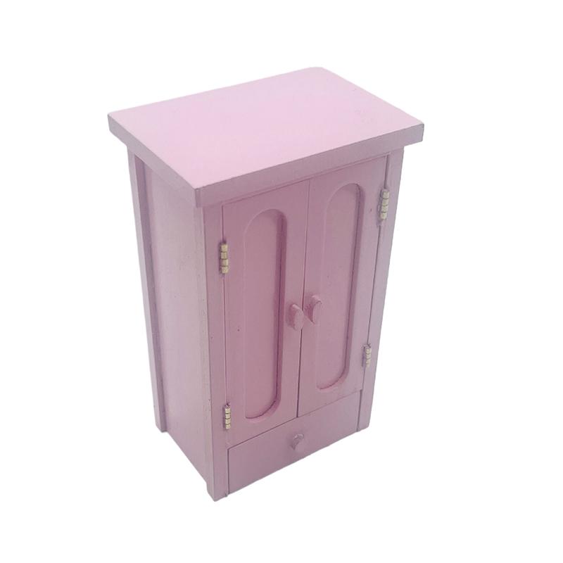 Dollhouse Bedroom Pink Mini Wooden Wardrobe Model Dollhouse Miniature Furniture Decor Diy Scene Accessories Toy