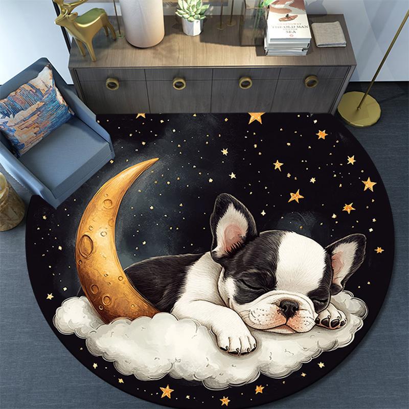 Sleeping French Bulldog Round Area Rug,Carpet Rug for Living Room Bedroom Sofa Playroom Decor,Non-slip Floor Mat