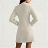 Women's Long-Sleeve Half-High Neck Elegant Playful A-Line Knit  Dress