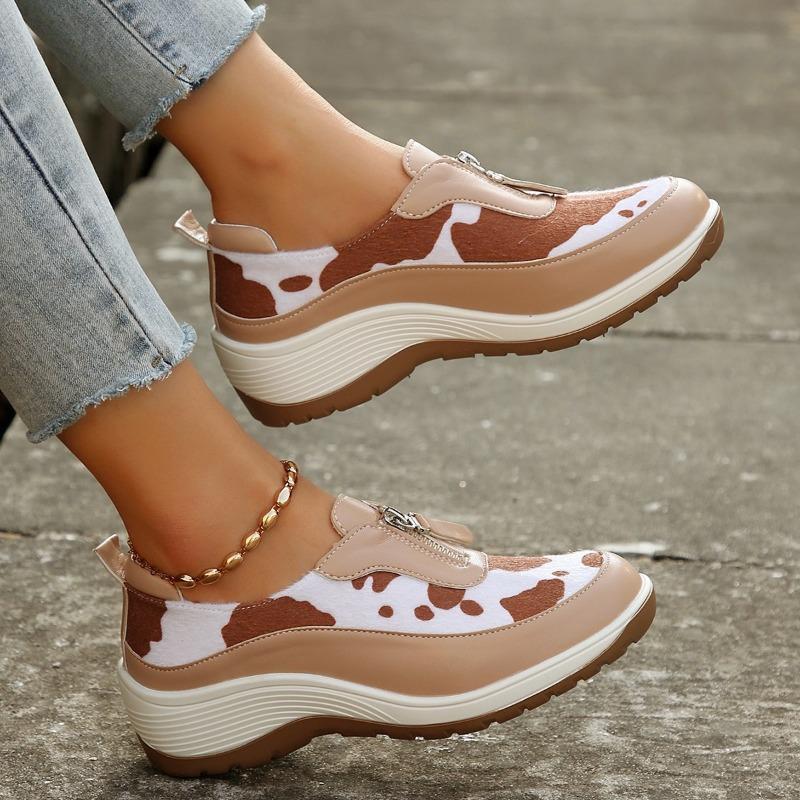 Spring and autumn new large size flat-soled single shoes platform-soled wedge heel casual shoes women's front zipper sneakers women's