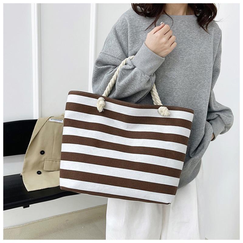 New Striped Large Capacity Shopping Bag Compilation Tote Bag