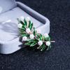 New Fresh Pearl Leaf Brooches Bamboo Enamel Brooch Pins For Women And Men Party Decoration Fashion Jewelry Accessories