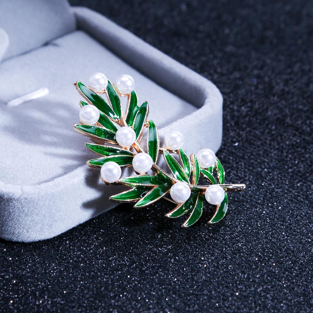 New Fresh Pearl Leaf Brooches Bamboo Enamel Brooch Pins For Women And Men Party Decoration Fashion Jewelry Accessories