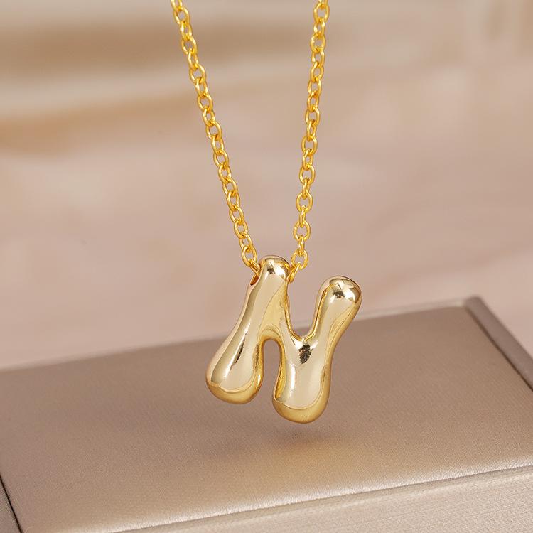 Charming Chubby Brass Polished 26-Letter Silver Pendant Necklace for Women