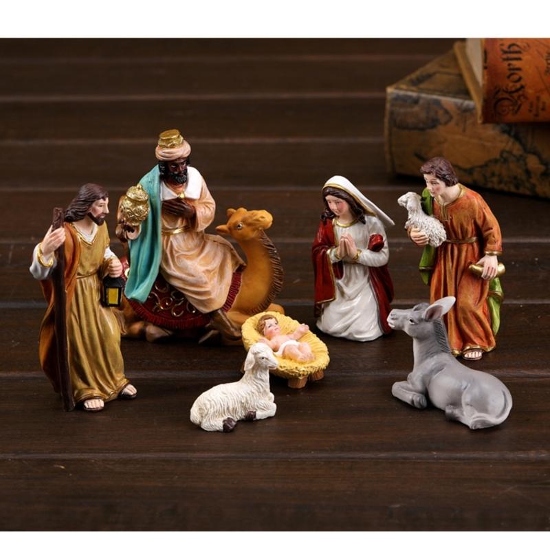 Christmas Nativity Figurines Resin Nativity Scene Statue with Stable Holy Family Statue Table Centerpieces Home Decors