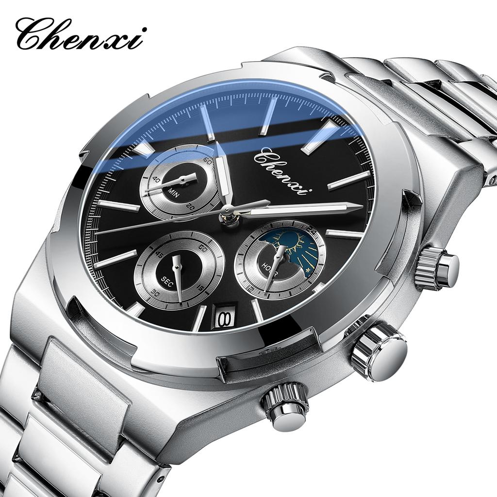 Man Wristwatch Business Waterproof Male Clock Luminous Date Stainless Steel Quartz Men Chronograph Watch
