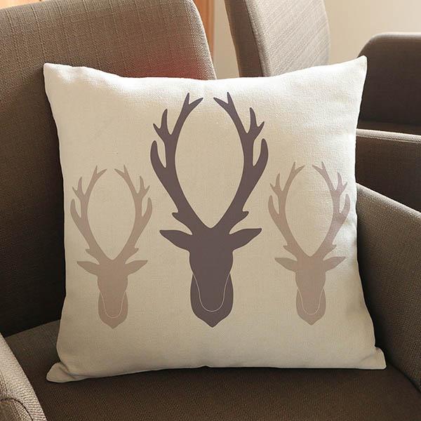 Christmas Reindeer Head Home Decorative Sofa Throw Pillow Couch Cushion Cover Cream Color Linen Deer Animal Print Pillow Cover