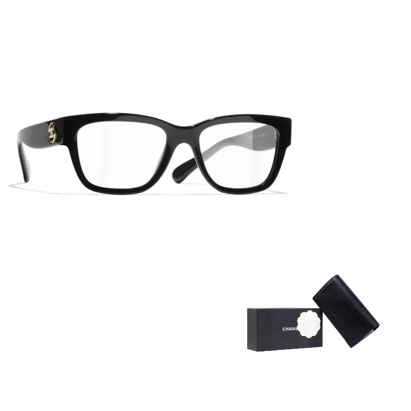CHANEL Temple Logo Acetate Irregular Optical Frame Unisex Couple Style Black