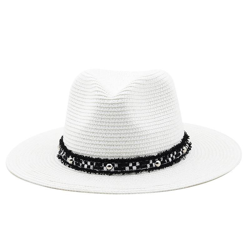 Summer men's and women's straw hats ins fashion black bead sun hats Panama straw hats retro bohemian sun hats