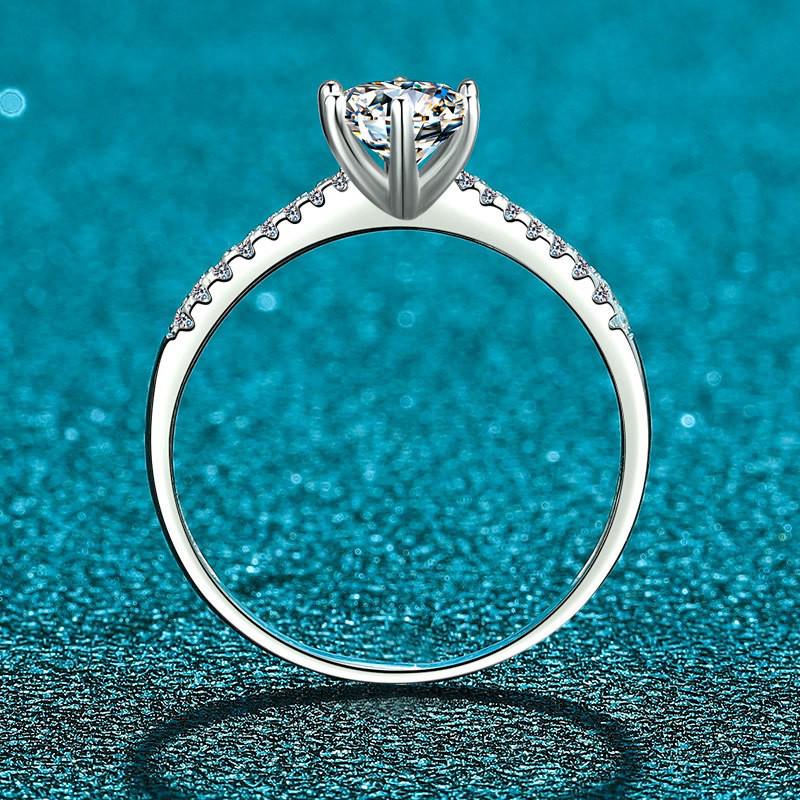 Korean Style Women's S925 Sterling Silver Six-Prong Diamond Ring, One Carat Fashionable Band