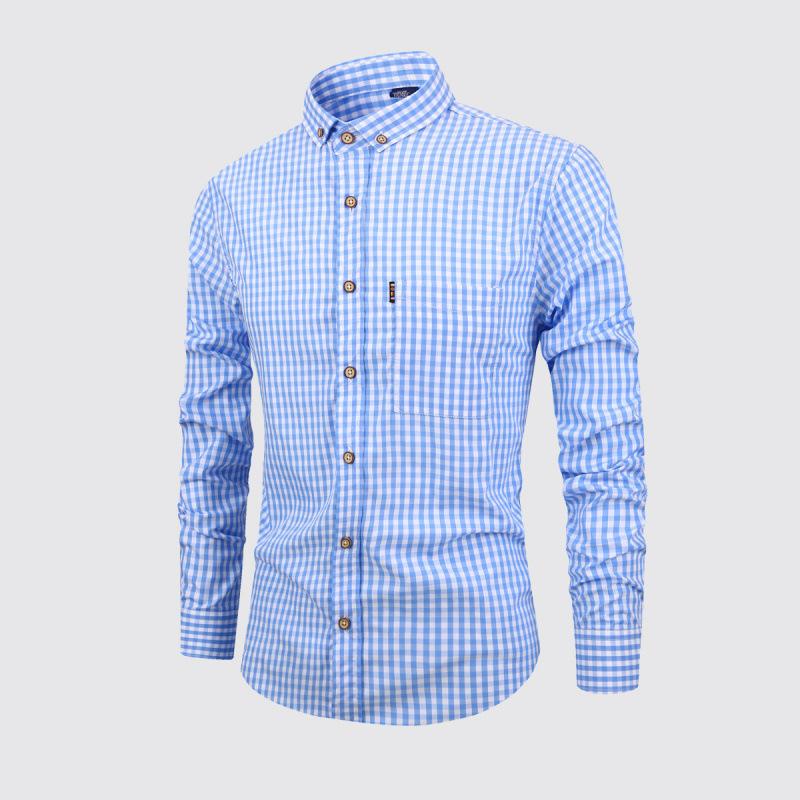 

3D digital printing men s spring and autumn men s shirt breathable cotton long-sleeved plaid shirt men s casual L синій