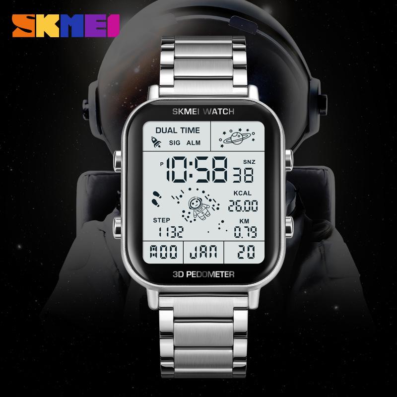

Multifunctional step counting male student electronic watch waterproof sports calorie calculation men серебряный