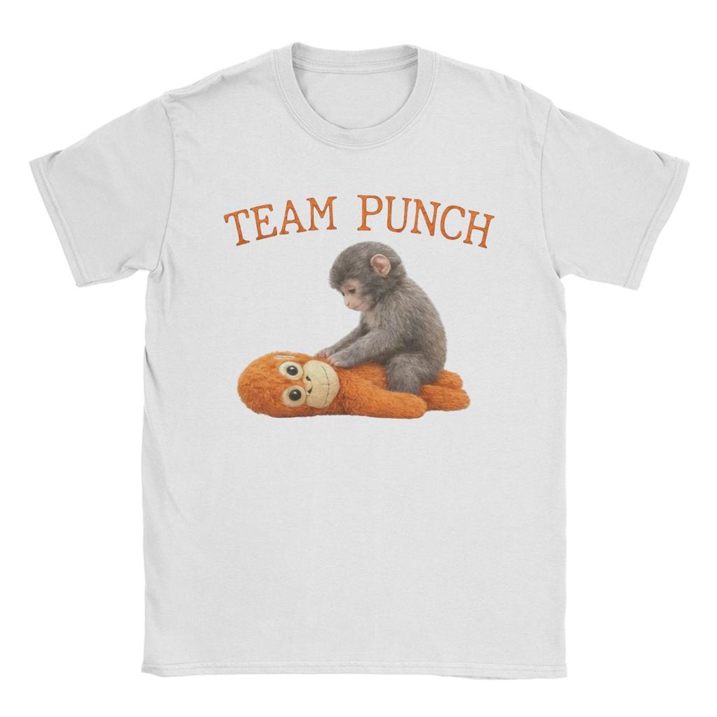 Men Women Printed Team Punch Punch the Monkey Baby Monkey Holding Plush Toy Tee T Shirt Pure Cotton Tshirts Clothes