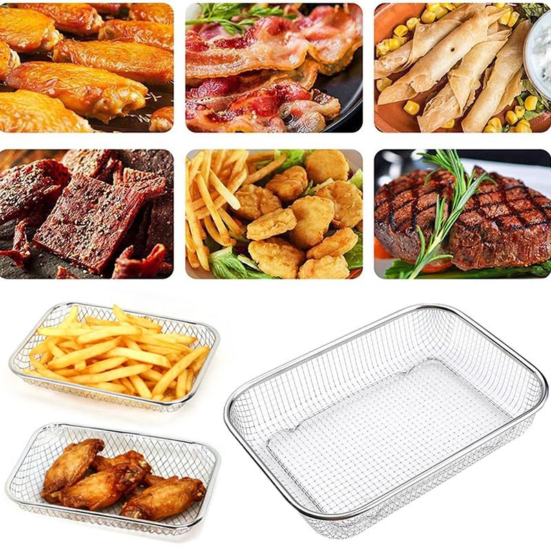Stainless Steel Air Fryer Grill Mesh Basket Non Stick Tray for Oil Free Roasting and Crisping Home Cooking Accessory