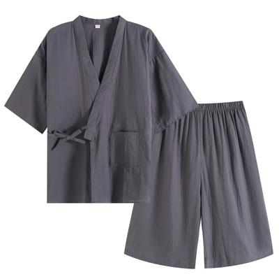 SISOFTLY Sleeve Jinbei Plain Double Gauze Set Washable Summer Kimono Samue Pajama Set [SISOFTLY] Men's 3/4 Spring/Summer Men's (Gray 03, XL)