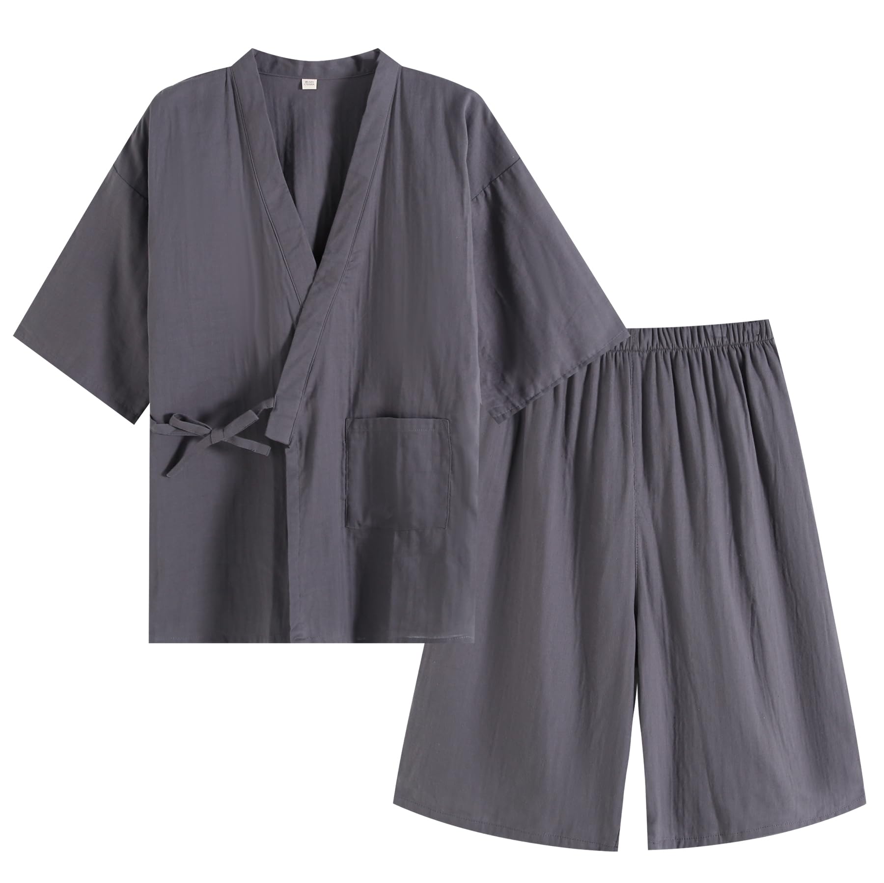 

SISOFTLY Комплект Джинбей с рукавом 3/4 Однотонный из двойной марли Моющийся Летнее Кимоно Самуэ Пижамный комплект [SISOFTLY] Мужской 3/4 Весна/Лето Мужской (Серый 03, XL)