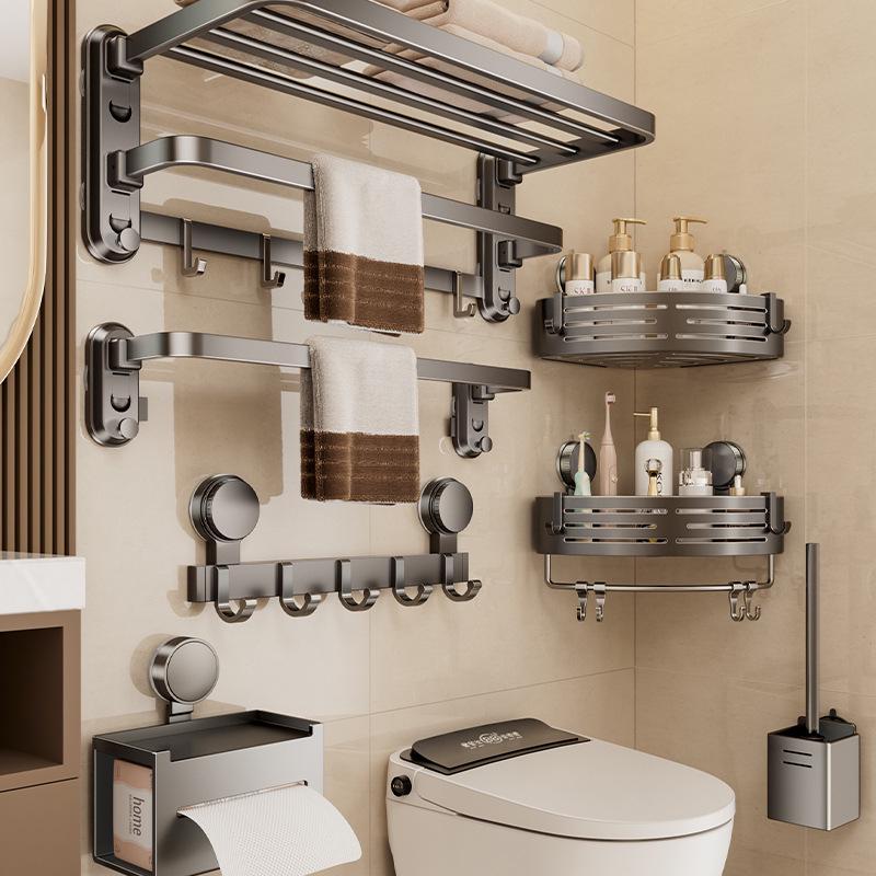 Vier-Saugnapf-Stanzfreier Wandmontage-Klappbarer Badezimmer-Handtuchhalter & Ablage