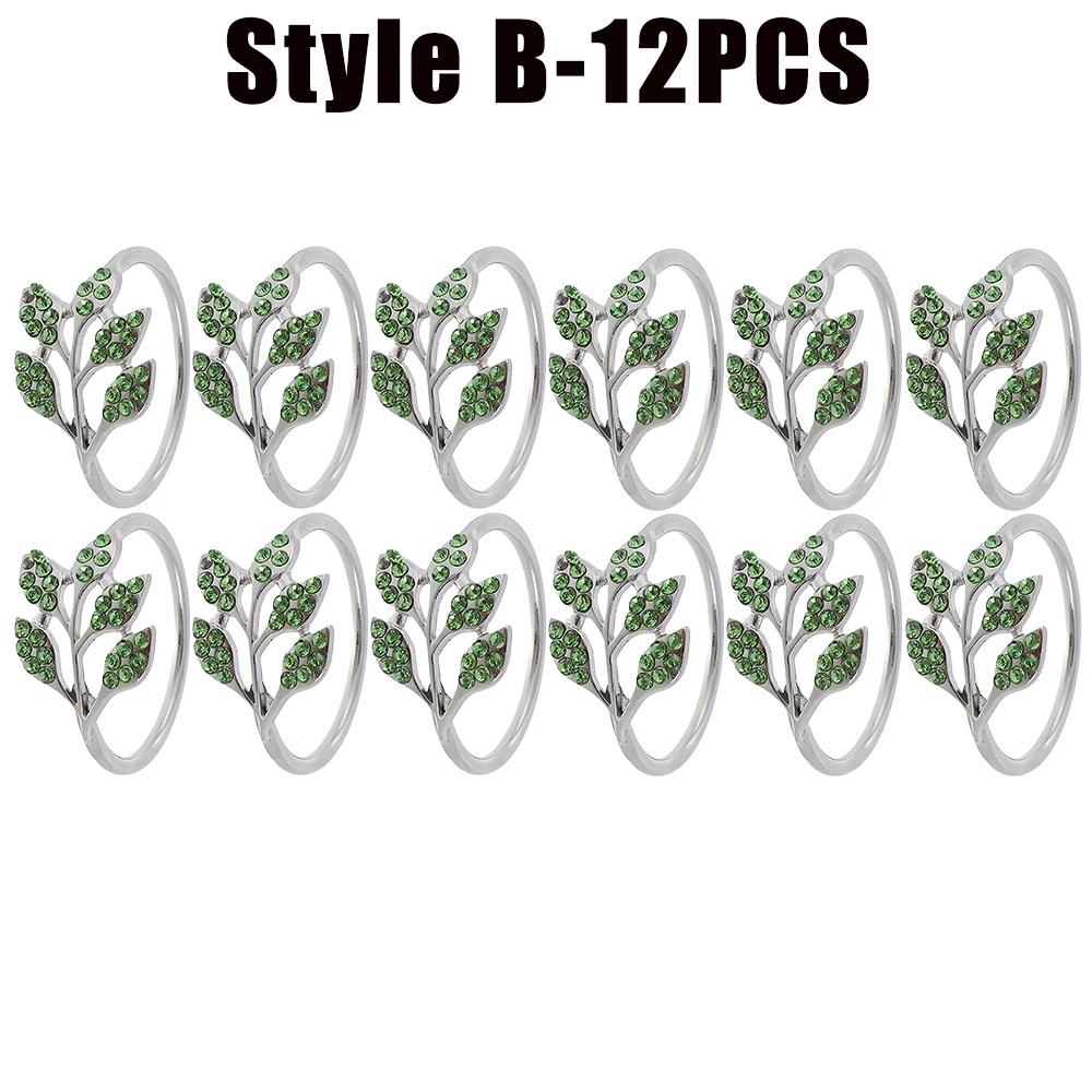 6-48PC High-End Metal Napkin Rings Diamond Pattern Leaf Motif Decorative Clips for Wedding Banquet Hotel Table Settings
