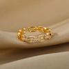 Luxury Zircon Twist Chain Open Rings For Women Stainless Steel Gold Color Geometric Ring Vintage Aesthetic Jewelry Gift femme