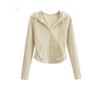 Women’s Spring/Autumn Hooded Cardigan Jacket – Slim-fit, Waist-cinched, Slimming, Long-sleeved, Cropped Top
